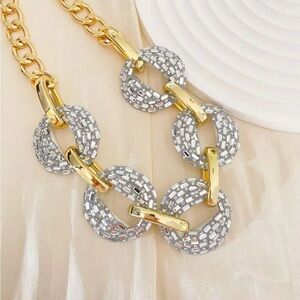 Gold & Silver Linked Crystal Circle Statement Necklace